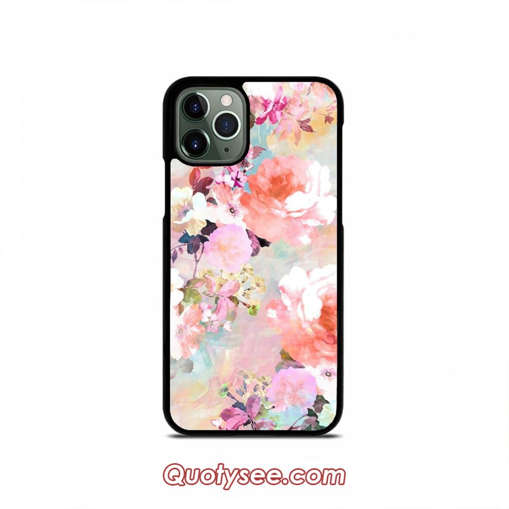 Romantic Pink Teal Watercolor Chic Floral Pattern iPhone Case 11 11 Pro 11 Pro Max XS Max XR X 8 8 Plus 7 7 Plus 6 6S