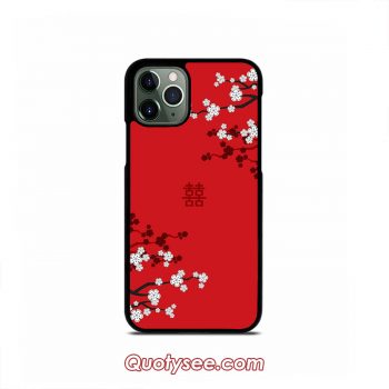 White Oriental Cherry Blossoms on Red and Chinese Wedding Double Happiness Japanese Sakura iPhone Case 11 11 Pro 11 Pro Max XS Max XR X 8 8 Plus 7 7 Plus 6 6S