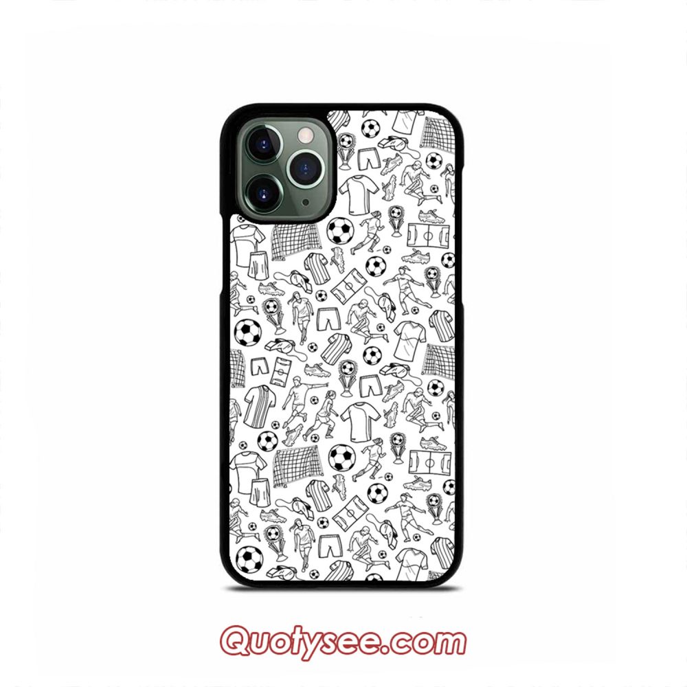 black and white soccer doodle iPhone Case 11 11 Pro 11 Pro Max XS Max XR X 8 8 Plus 7 7 Plus 6 6S