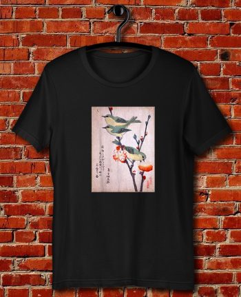 Japanese Art Birds on Peach Tree Blossom Japanese Woodblock Quote Unisex T Shirt
