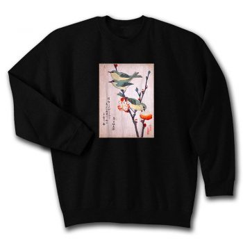 Japanese Art Birds on Peach Tree Blossom Japanese Woodblock Quote Unisex Sweatshirt