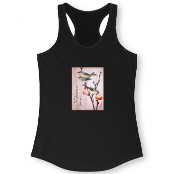 Japanese Art Birds on Peach Tree Blossom Japanese Woodblock Quote Women Racerback