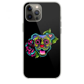 Smiling Pit Bull in Blue Day of the Dead Pitbull Sugar Skull iPhone 12 Case iPhone 12 Pro Case iPhone 12 Mini iPhone 12 Pro Max Case