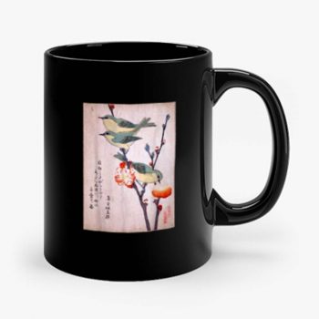 Japanese Art Birds on Peach Tree Blossom Japanese Woodblock Mug
