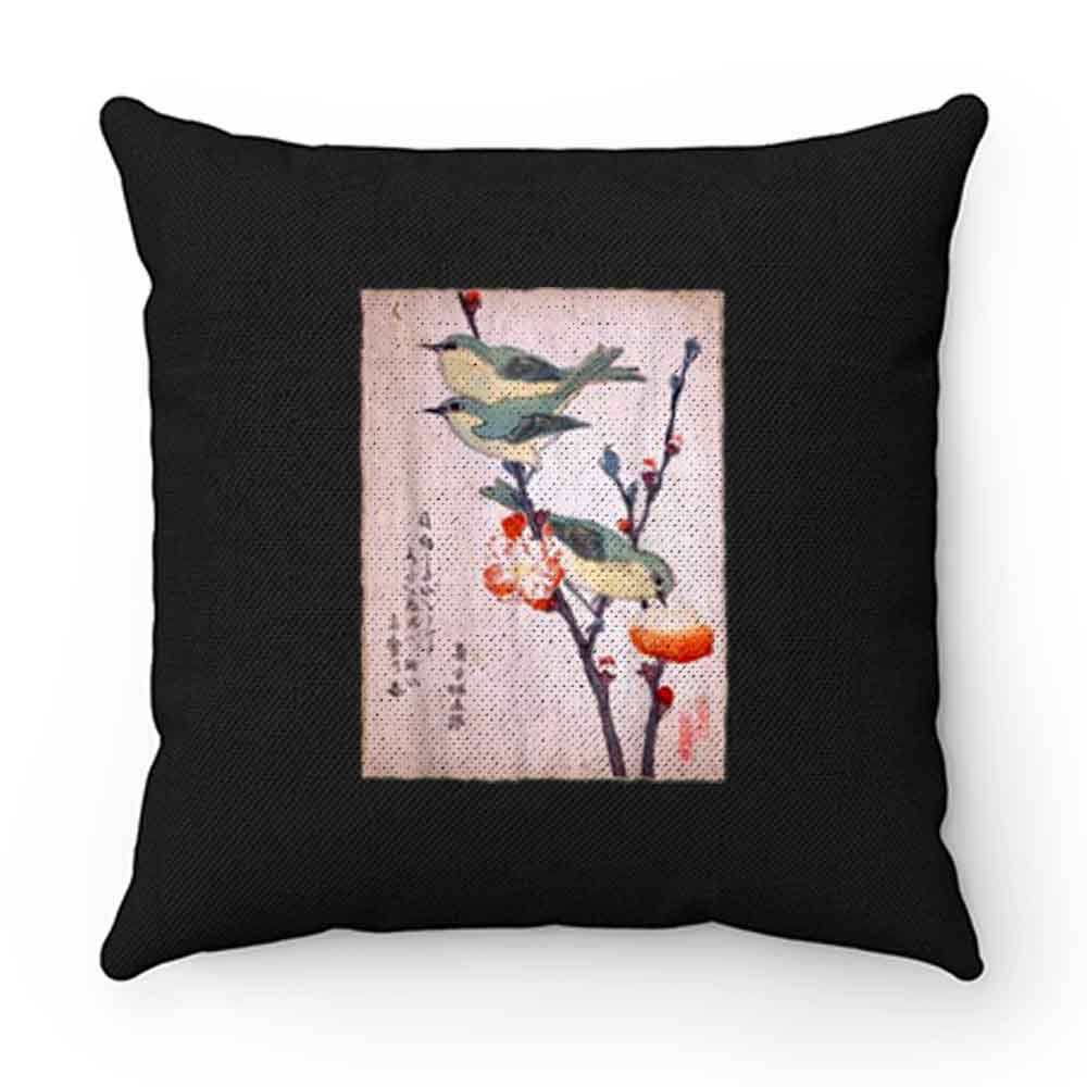 Japanese Art Birds on Peach Tree Blossom Japanese Woodblock Pillow Case Cover