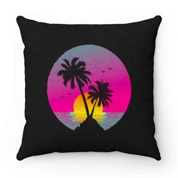 Retro 80s Neon Summer Beach Sunset Pillow Case Cover